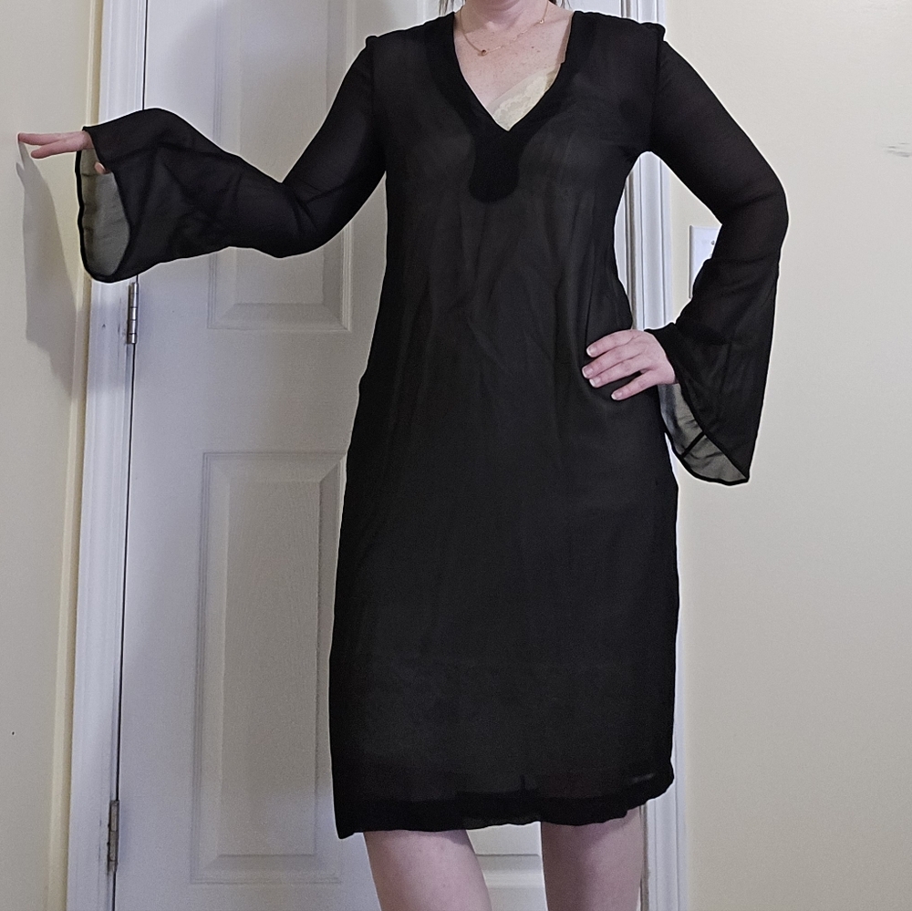 Ellery Black Silk Sheer Tunic Dress